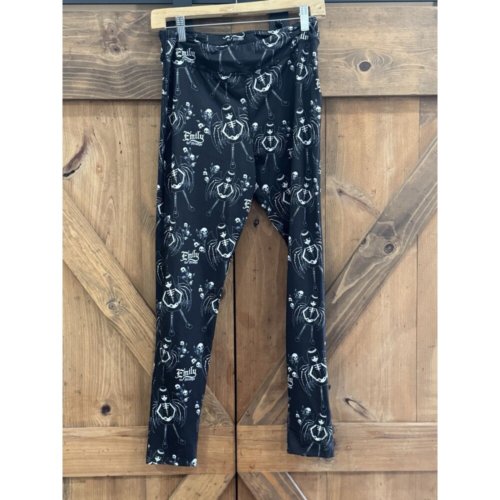 Emily The Strange X Dolls Kill Black Leggings With Skulls Women's Sz M